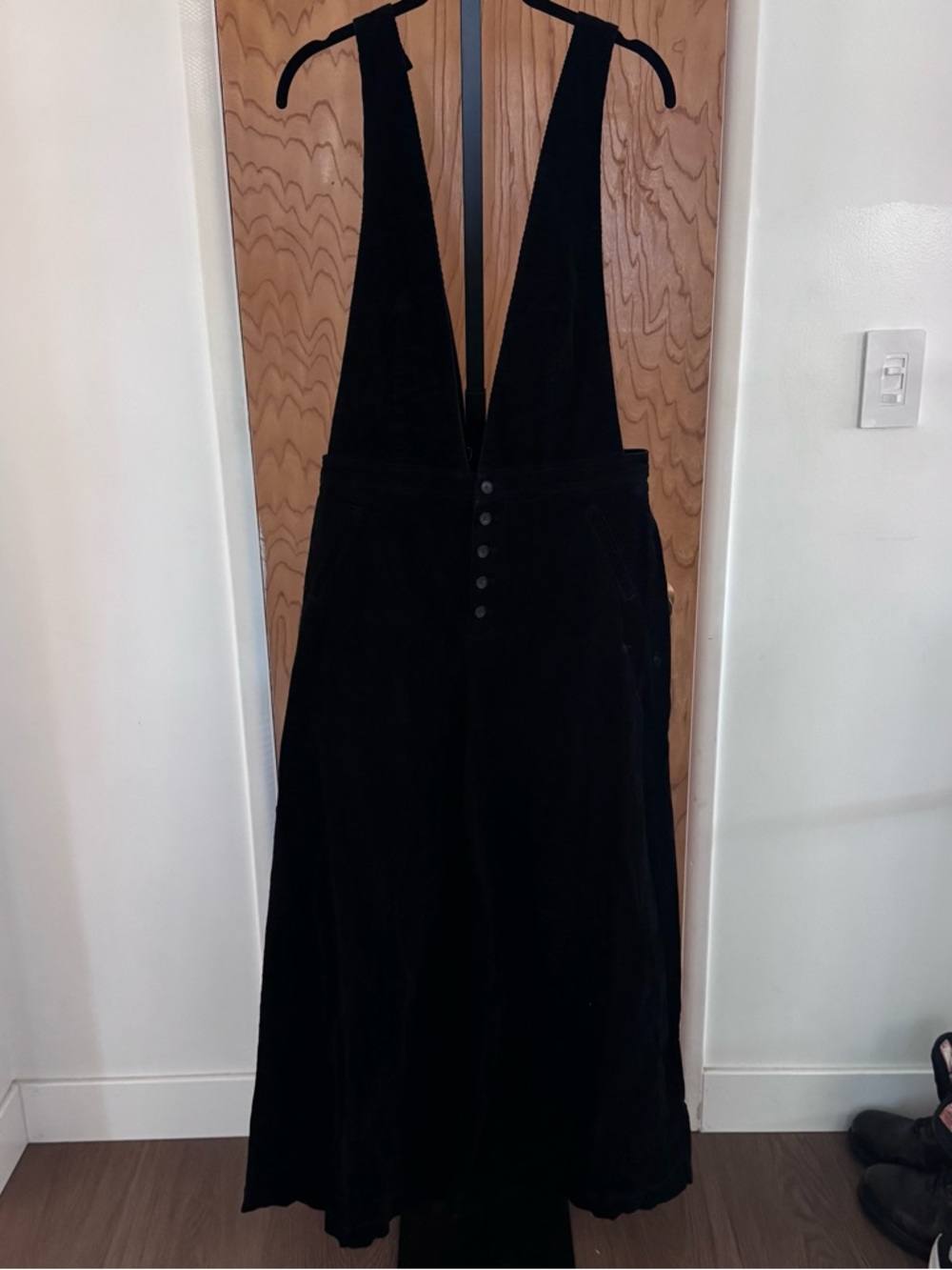 Free people Black corduroy overall with Button Front wide legs size 26